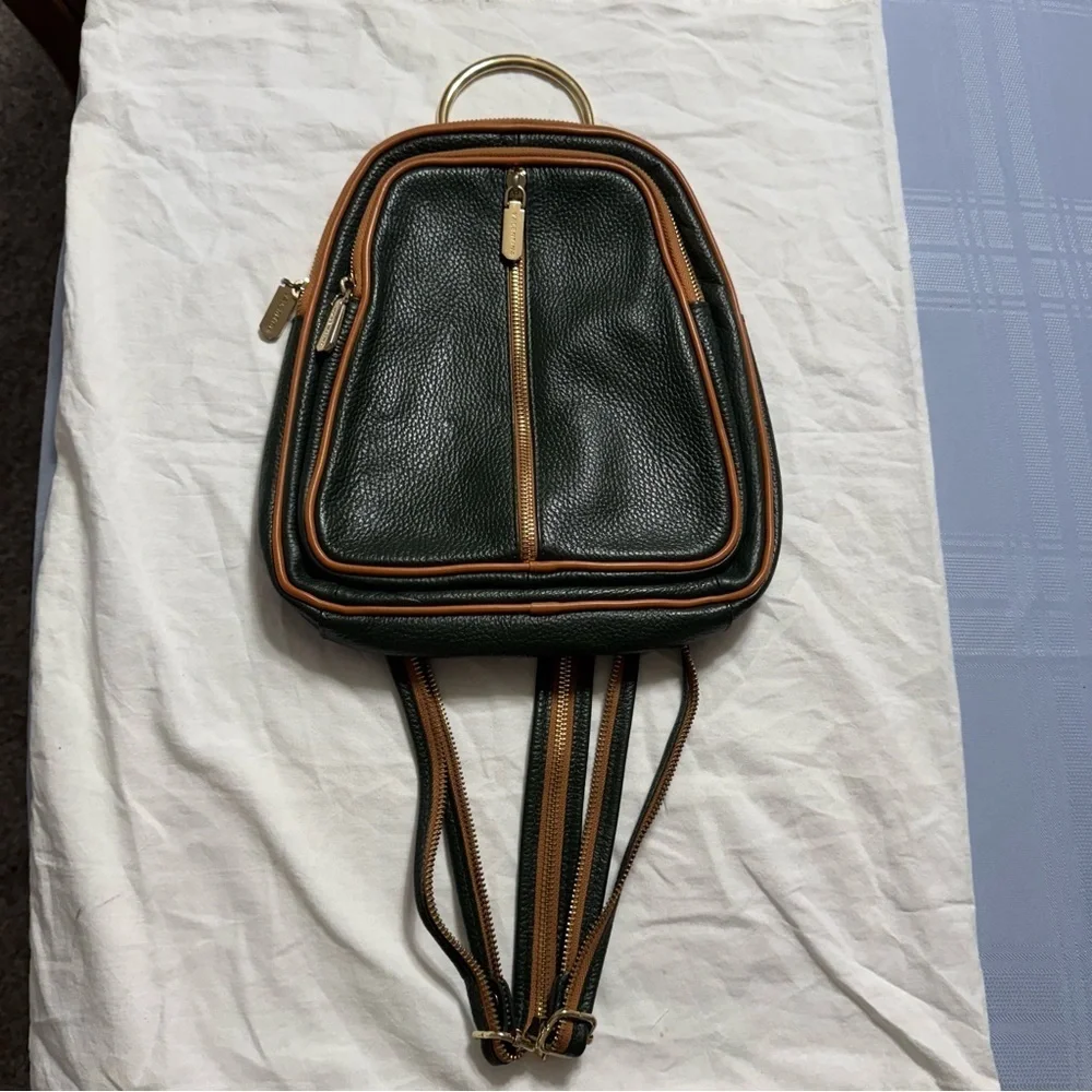 Valentina Dark Green with Brown Italian Small Backpack